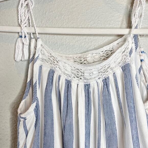 Abercrombie & Fitch X-Small Tie Shoulder Blue Stripe Boho Chic Embroidered Dress - Picture 8 of 11